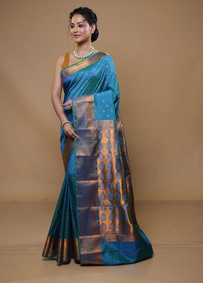 Blue Kanjivaram Silk Saree With Blouse Piece