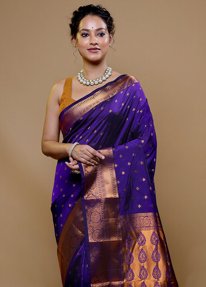 Purple Kanjivaram Silk Saree With Blouse Piece