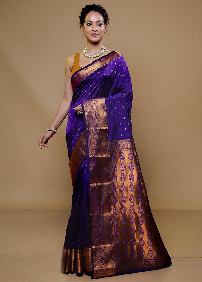 Purple Kanjivaram Silk Saree With Blouse Piece