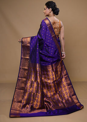 Purple Kanjivaram Silk Saree With Blouse Piece