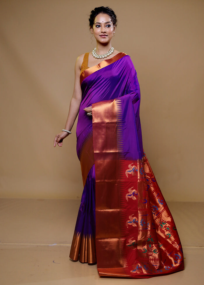 Purple Kanjivaram Silk Saree With Blouse Piece