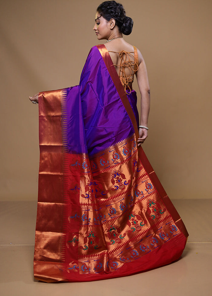 Purple Kanjivaram Silk Saree With Blouse Piece