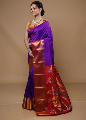 Purple Kanjivaram Silk Saree With Blouse Piece