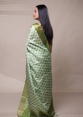 Green Dupion Silk Saree With Blouse Piece