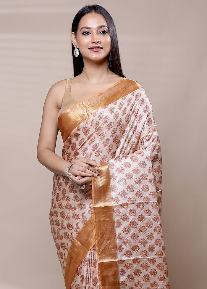 Cream Dupion Silk Saree With Blouse Piece