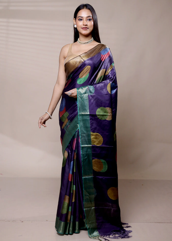 Purple Dupion Silk Saree With Blouse Piece