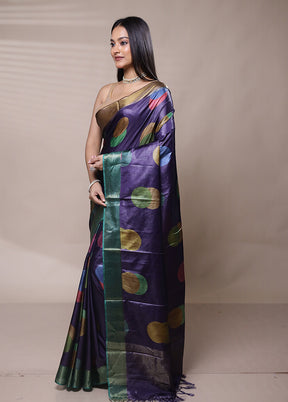 Purple Dupion Silk Saree With Blouse Piece