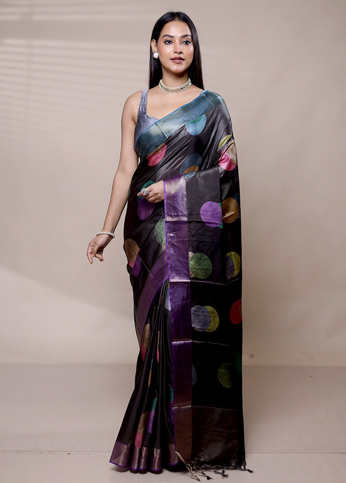 Black Dupion Silk Saree With Blouse Piece