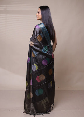 Black Dupion Silk Saree With Blouse Piece