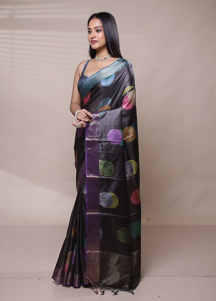 Black Dupion Silk Saree With Blouse Piece