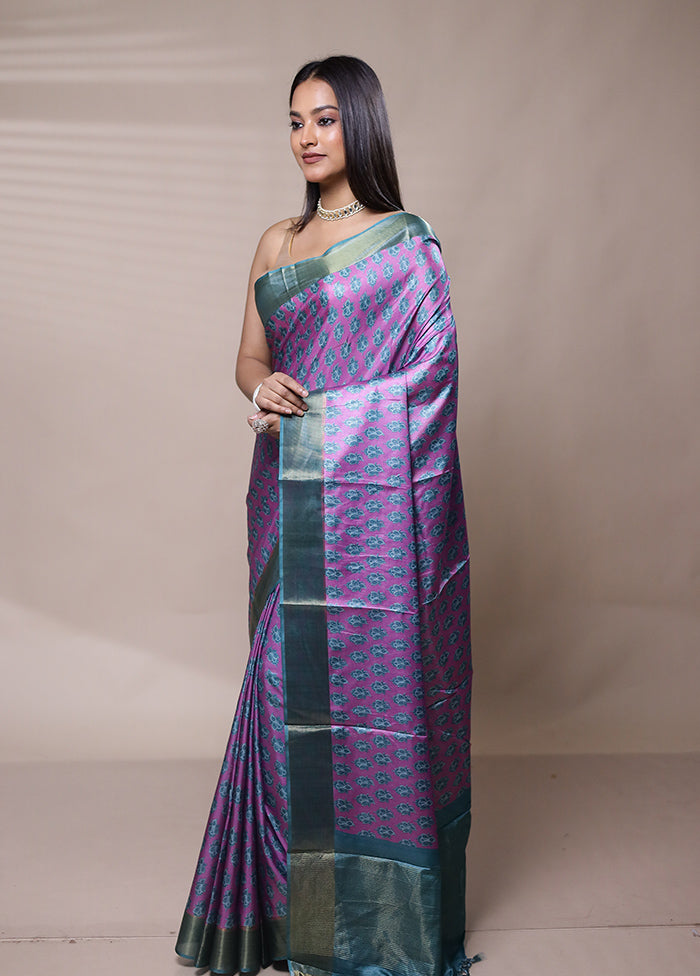 Purple Dupion Silk Saree With Blouse Piece