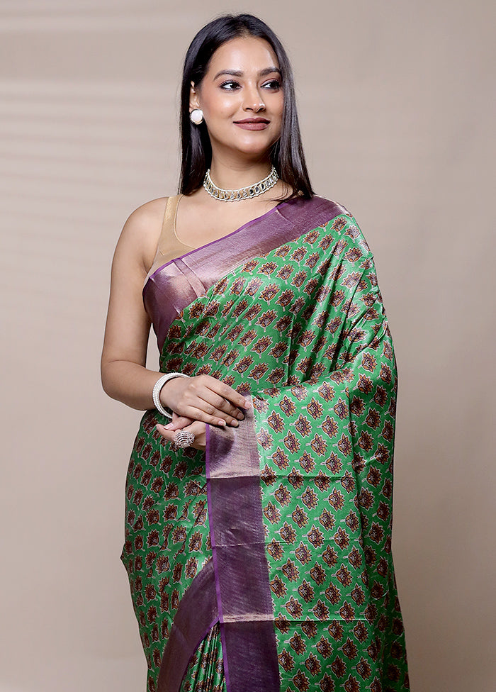 Green Dupion Silk Saree With Blouse Piece