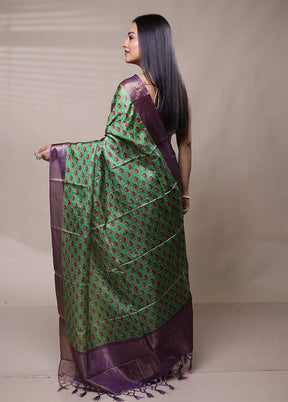 Green Dupion Silk Saree With Blouse Piece