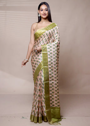 Peach Dupion Silk Saree With Blouse Piece