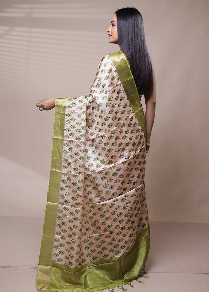 Peach Dupion Silk Saree With Blouse Piece