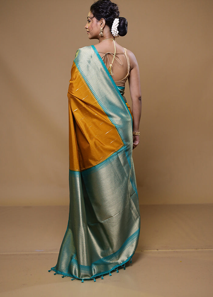 Yellow Dupion Silk Saree With Blouse Piece