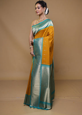 Yellow Dupion Silk Saree With Blouse Piece