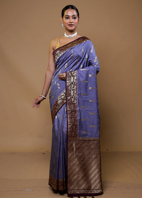 Purple Dupion Silk Saree With Blouse Piece