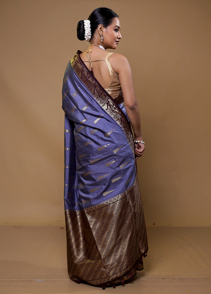 Purple Dupion Silk Saree With Blouse Piece