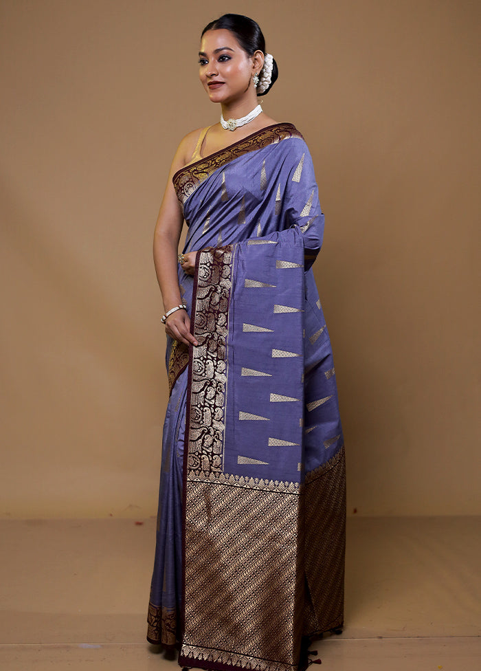 Purple Dupion Silk Saree With Blouse Piece