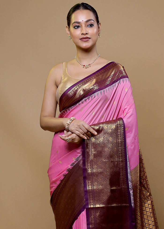 Pink Gadwal Silk Saree Without Blouse Piece