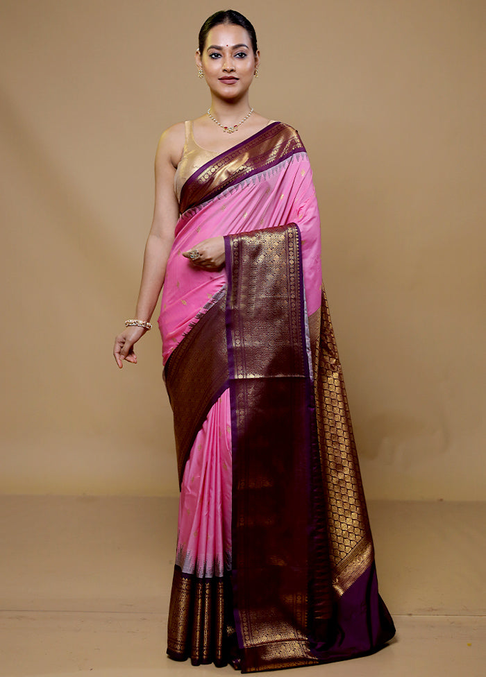 Pink Gadwal Silk Saree Without Blouse Piece