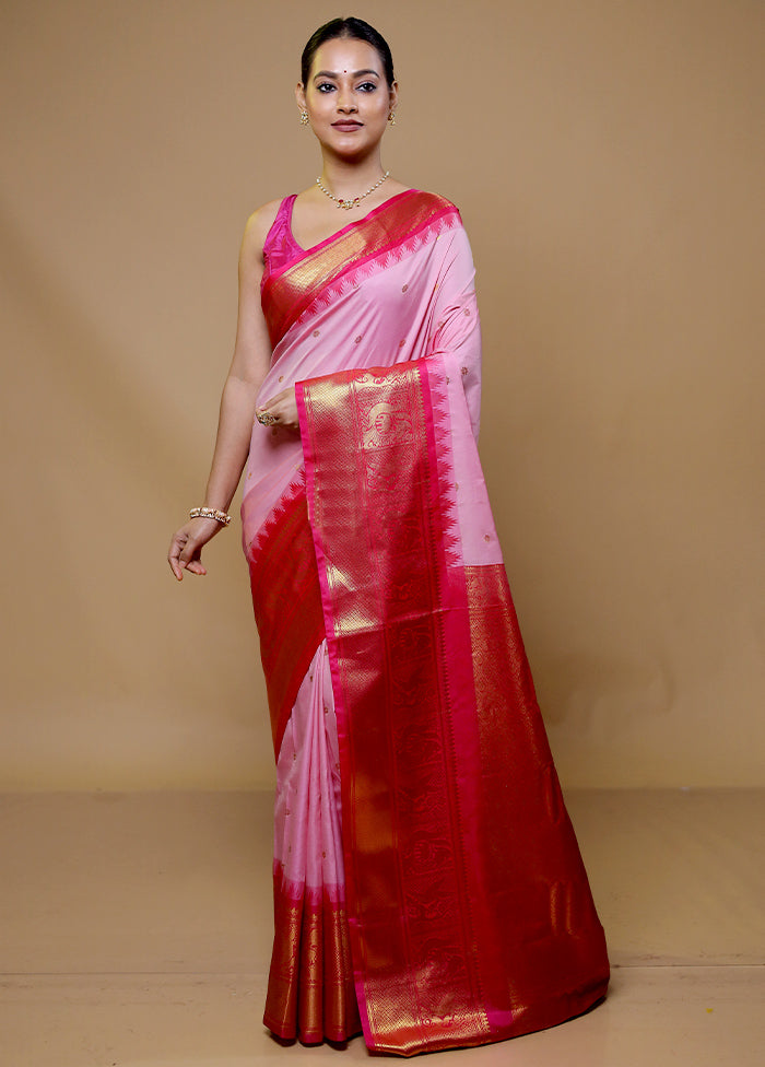 Pink Gadwal Silk Saree Without Blouse Piece