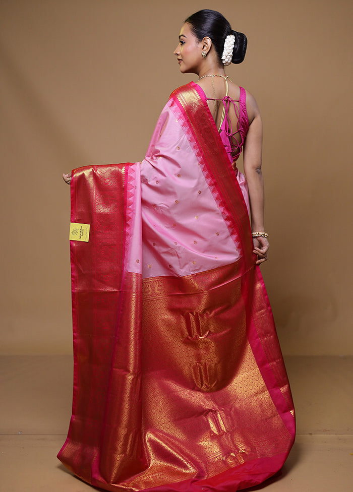 Pink Gadwal Silk Saree Without Blouse Piece