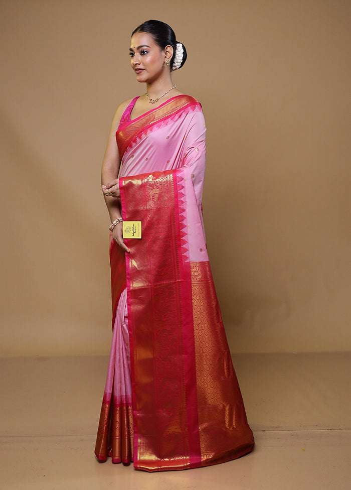 Pink Gadwal Silk Saree Without Blouse Piece