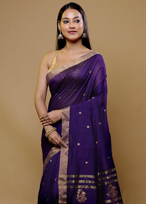 Purple Chanderi Cotton Saree With Blouse Piece