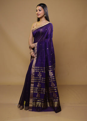 Purple Chanderi Cotton Saree With Blouse Piece