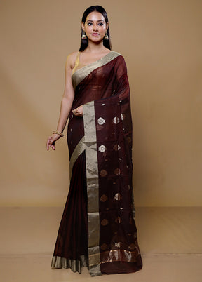 Maroon Chanderi Cotton Saree With Blouse Piece