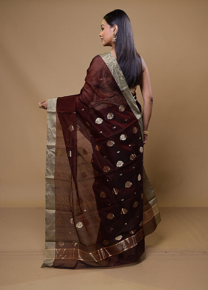 Maroon Chanderi Cotton Saree With Blouse Piece