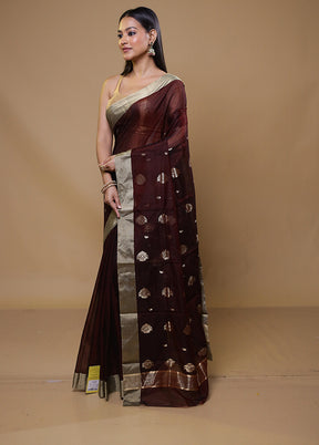 Maroon Chanderi Cotton Saree With Blouse Piece