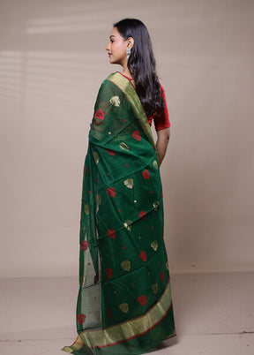 Green Chanderi Cotton Saree With Blouse Piece