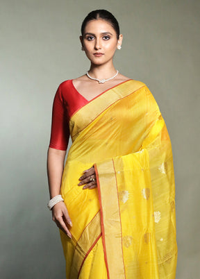 Yellow Chanderi Cotton Saree With Blouse Piece