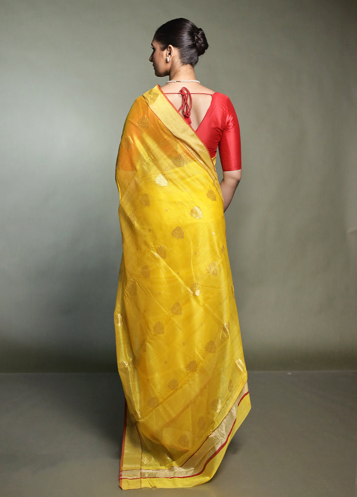 Yellow Chanderi Cotton Saree With Blouse Piece