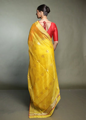 Yellow Chanderi Cotton Saree With Blouse Piece