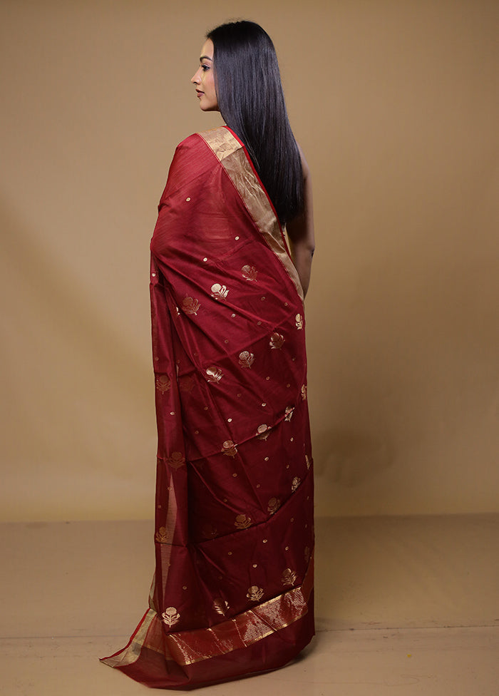 Red Chanderi Cotton Saree With Blouse Piece