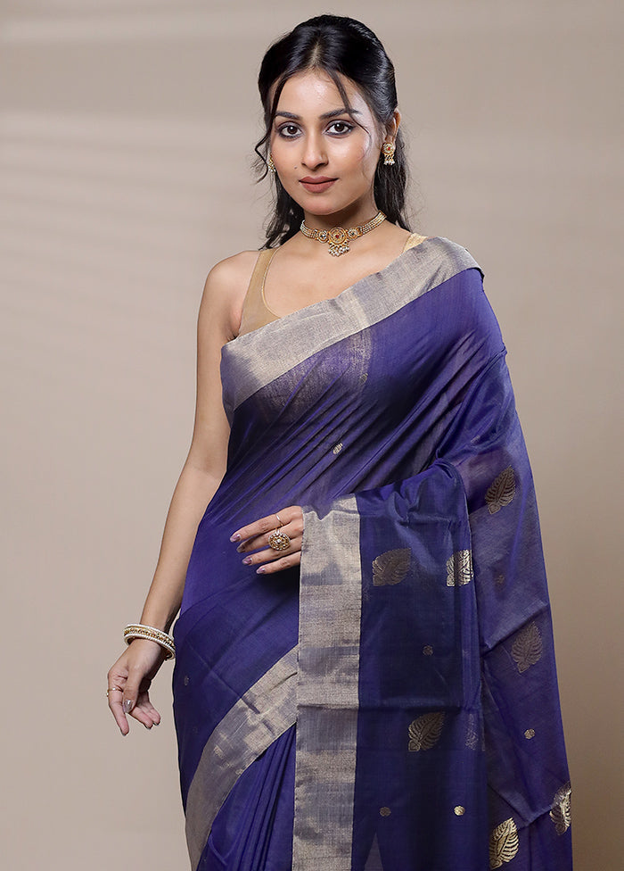 Blue Chanderi Cotton Saree With Blouse Piece