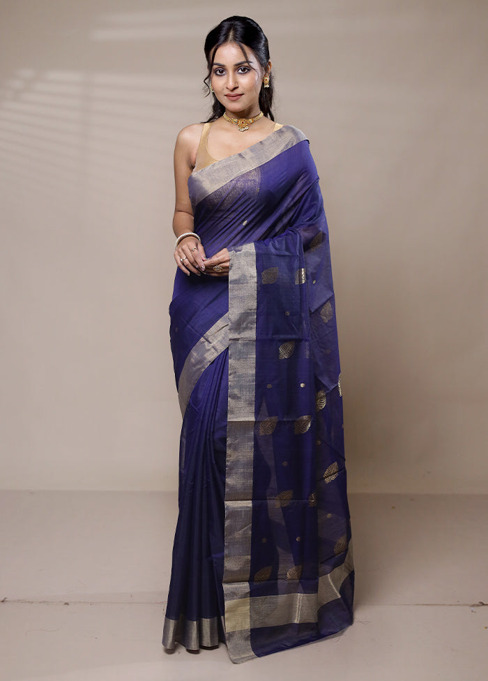 Blue Chanderi Cotton Saree With Blouse Piece