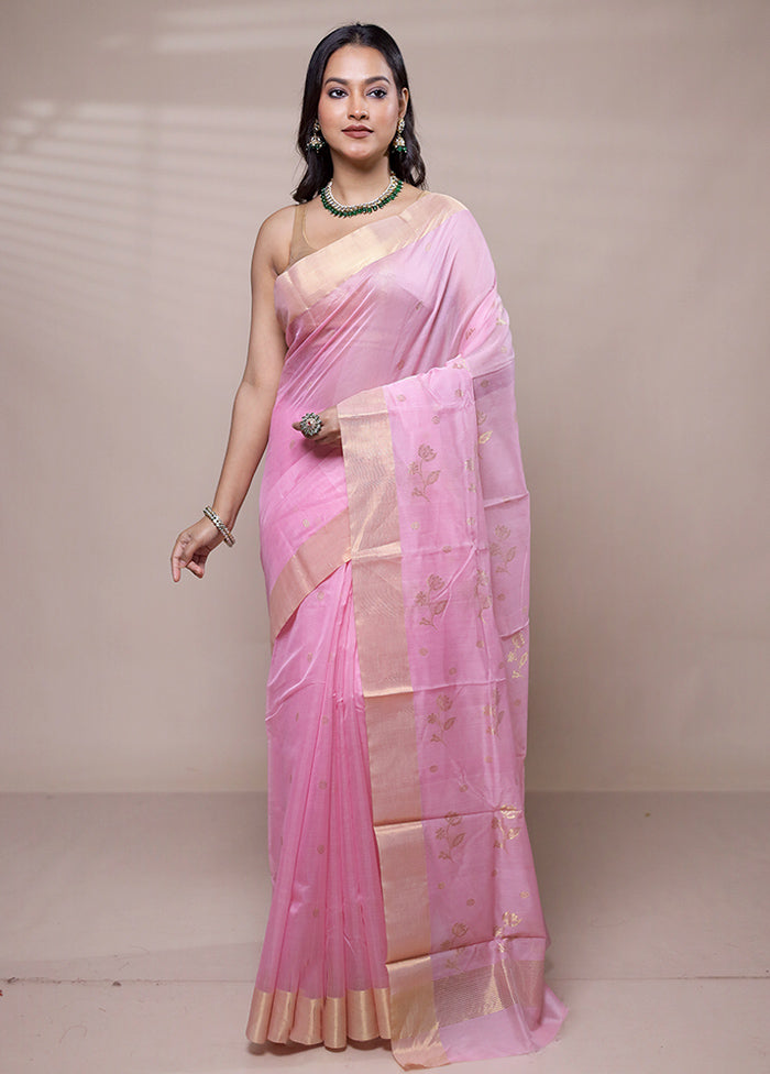 Pink Chanderi Cotton Saree With Blouse Piece