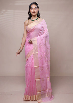 Pink Chanderi Cotton Saree With Blouse Piece