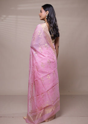 Pink Chanderi Cotton Saree With Blouse Piece