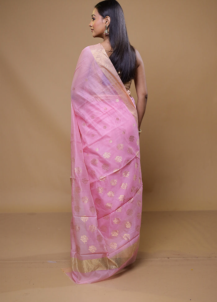 Pink Chanderi Cotton Saree With Blouse Piece