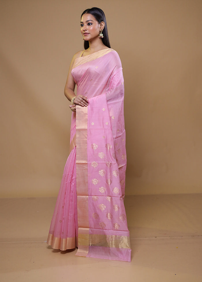 Pink Chanderi Cotton Saree With Blouse Piece