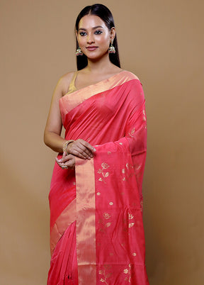 Pink Chanderi Cotton Saree With Blouse Piece