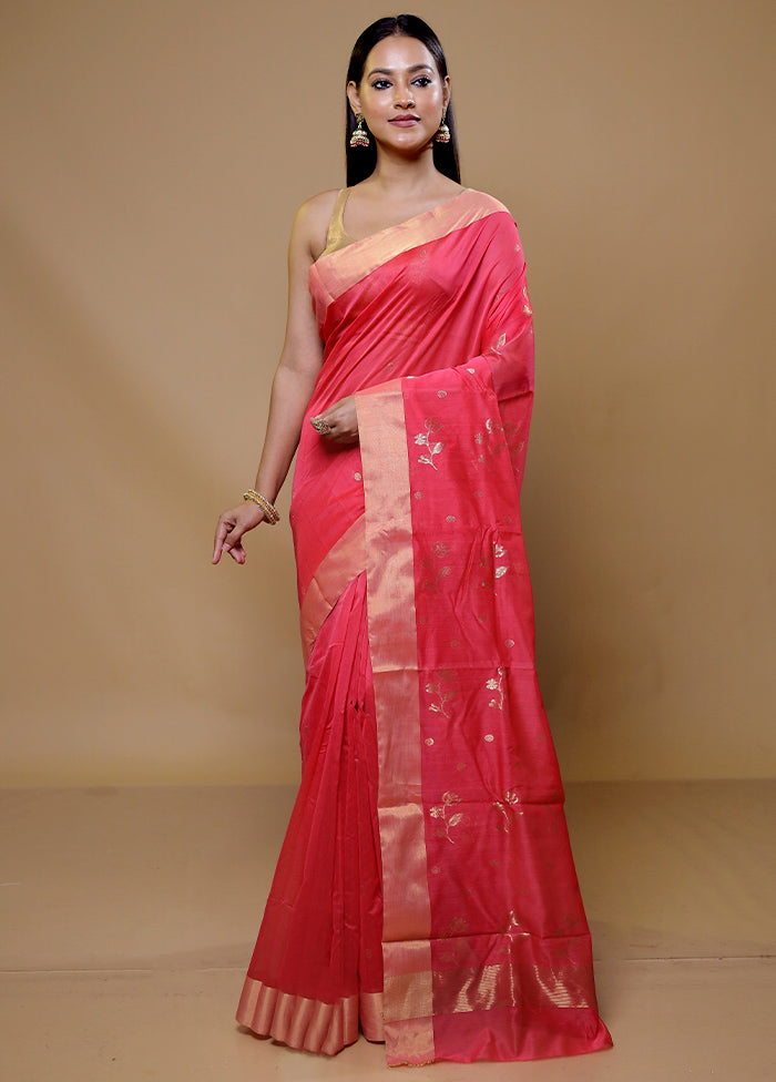 Pink Chanderi Cotton Saree With Blouse Piece