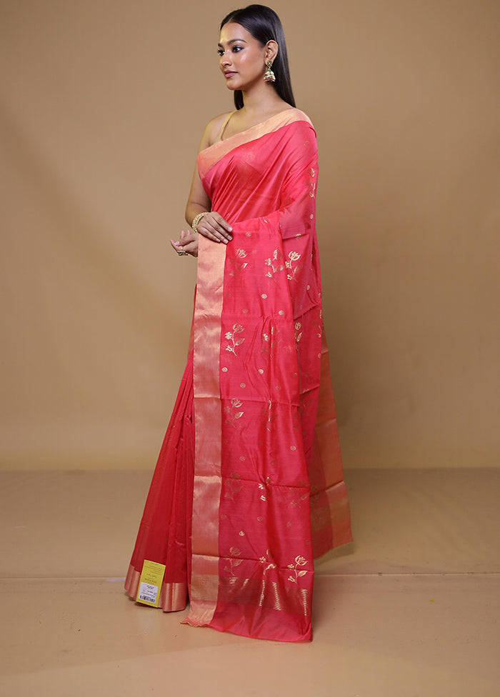 Pink Chanderi Cotton Saree With Blouse Piece