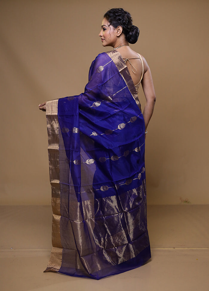 Blue Handloom Chanderi Pure Cotton Saree With Blouse Piece